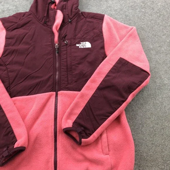 The North Face Jacket Womens Medium Pink Burgundy Fleece Hooded Full Zip TNF - Picture 3 of 9